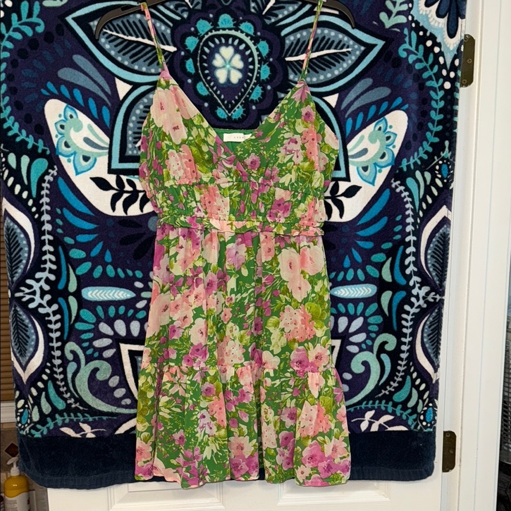 NWOT Lush Floral Green and Pink Dress S